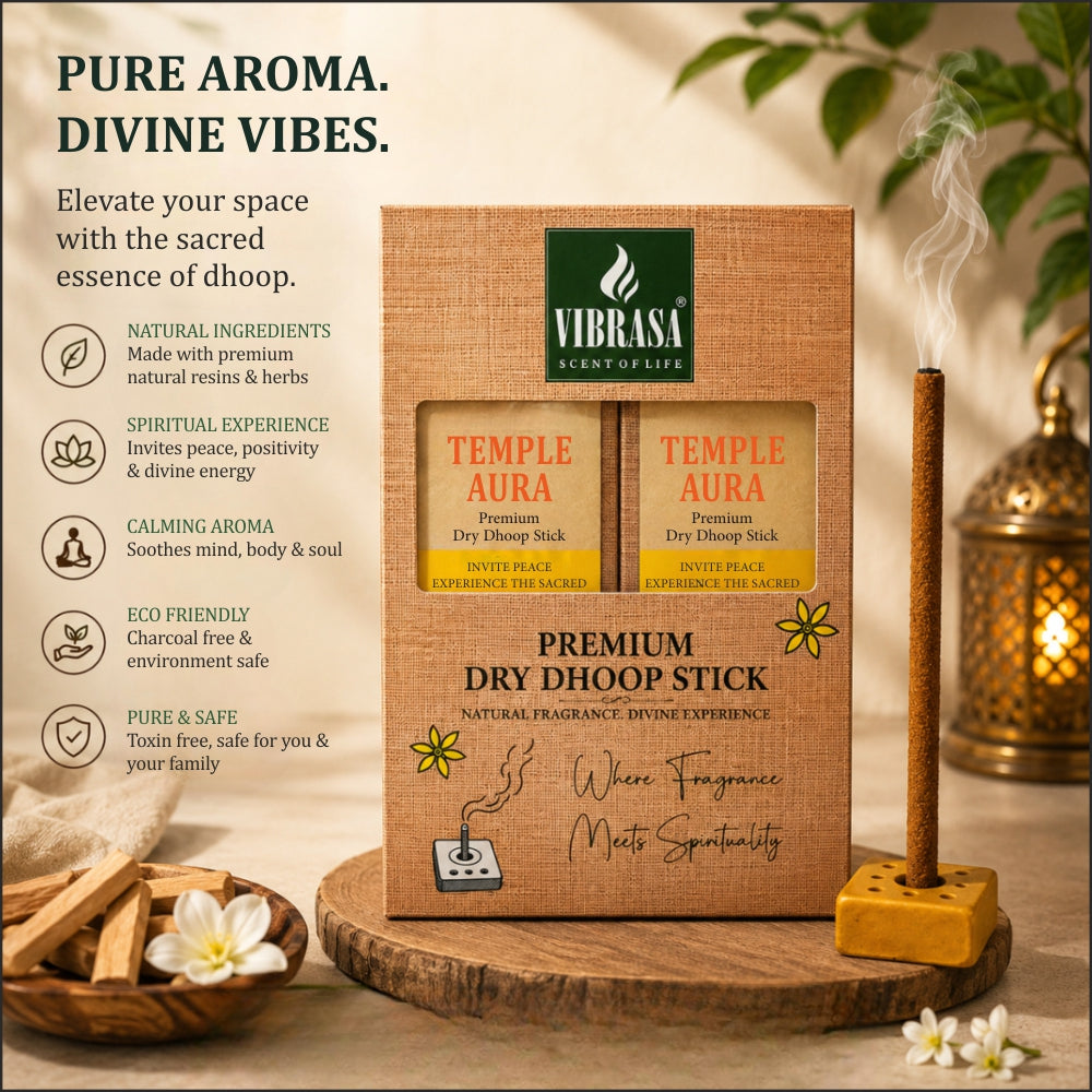 VIBRASA Premium Dry Dhoop Sticks – Temple Aura | 100 g Each | Pack of 6