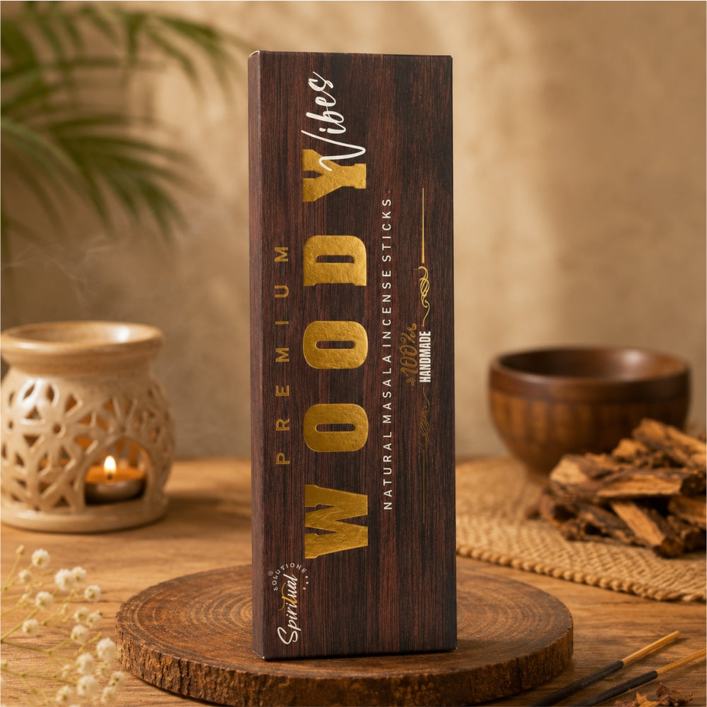Woody Vibes Premium Masala Incense Sticks (50 g) | Long Lasting Natural Fragrance Agarbatti for Puja, Meditation, Home & Spiritual Ambience