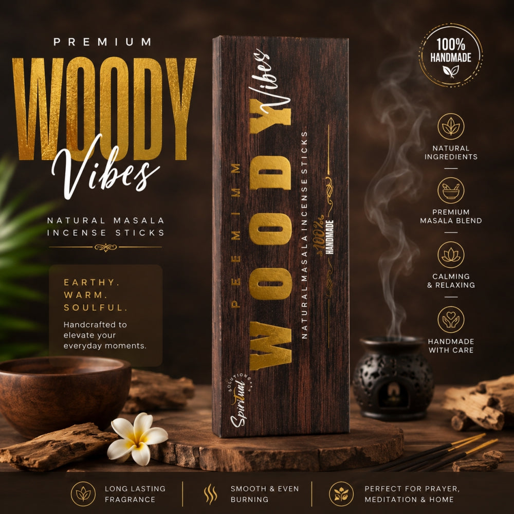 Woody Vibes Premium Masala Incense Sticks (50 g) | Long Lasting Natural Fragrance Agarbatti for Puja, Meditation, Home & Spiritual Ambience