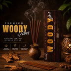Woody Vibes Premium Masala Incense Sticks (50 g) | Long Lasting Natural Fragrance Agarbatti for Puja, Meditation, Home & Spiritual Ambience