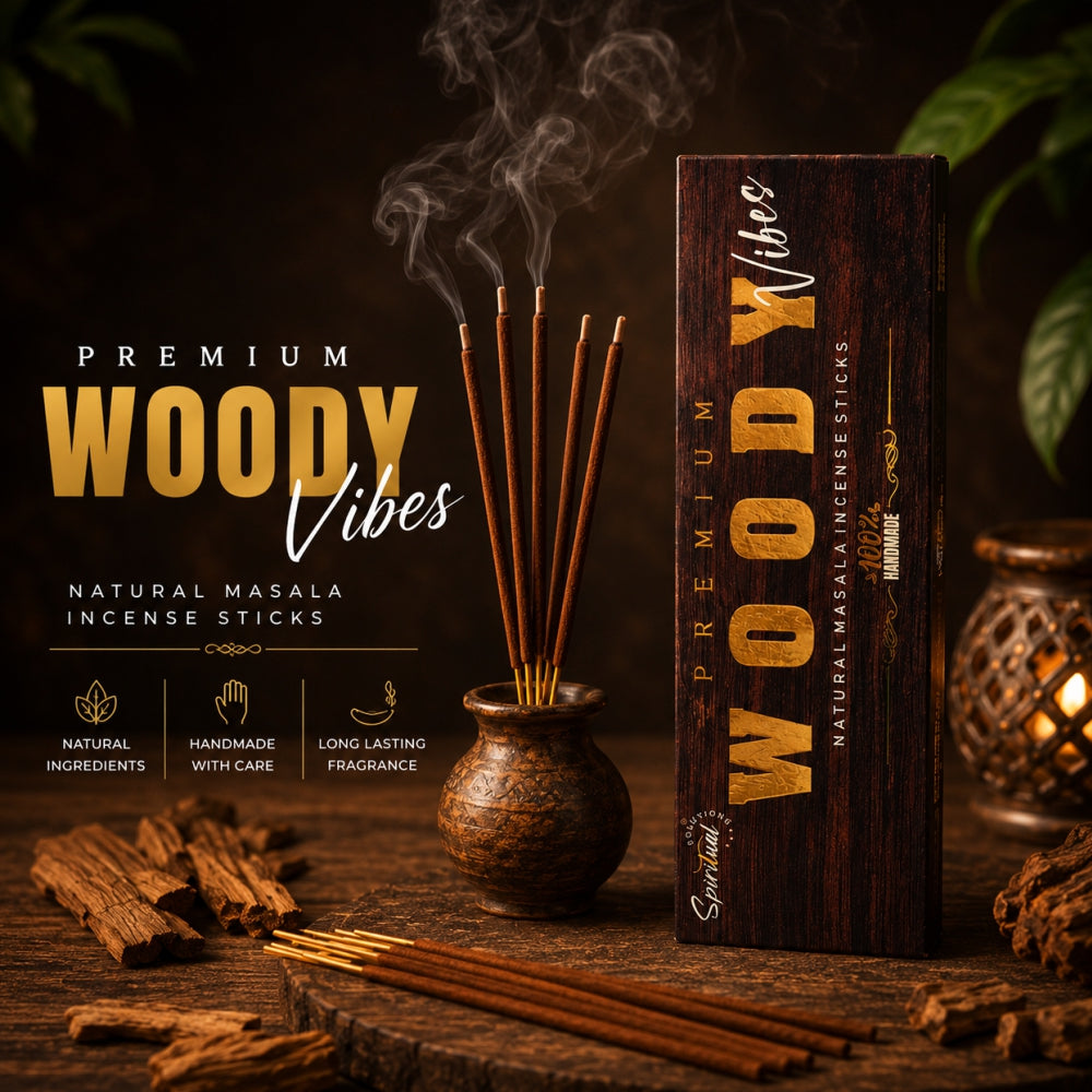 Woody Vibes Premium Masala Incense Sticks (50 g) | Long Lasting Natural Fragrance Agarbatti for Puja, Meditation, Home & Spiritual Ambience