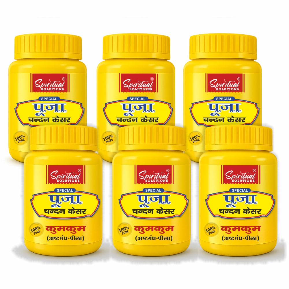 Premium Yellow Chandan Kesar Powder Pack of 6 (50g Each) | Pure Puja & Tilak Powder